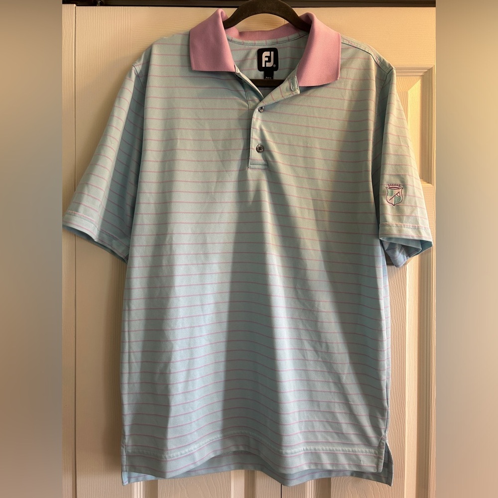 FootJoy Polo Shirt Blue Purple Striped Men’s Size M Golf Stretch Short Sleeve